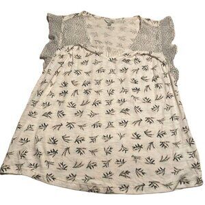 Lucky Brand Ruffled Sleeves  XS White Black  Print Cotton Modal Western Horse